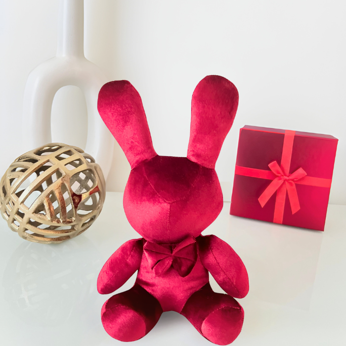 Velvet Plush Bunny in Red