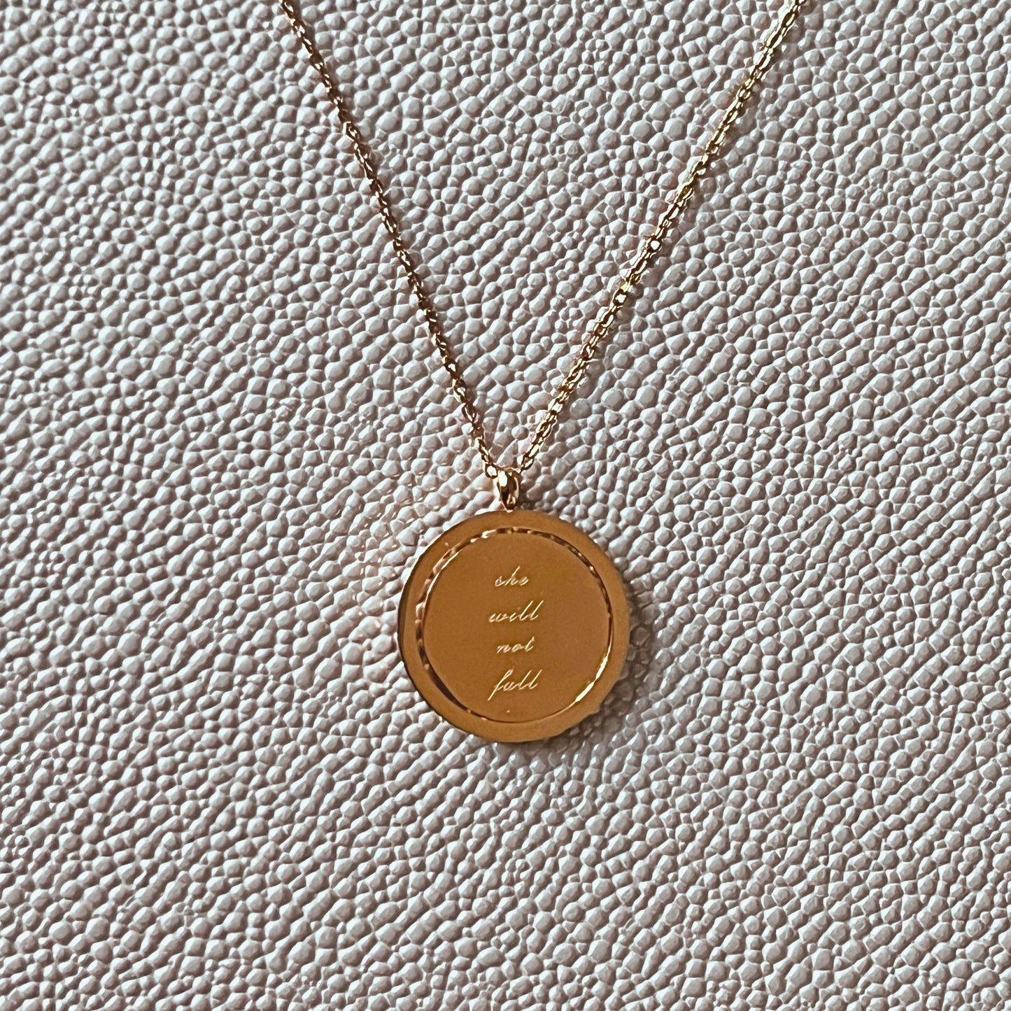 "God Is Within Her/She Will Not Fall" Spinning Disc Necklace