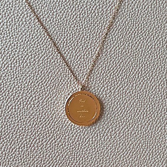 "God Is Within Her/She Will Not Fall" Spinning Disc Necklace